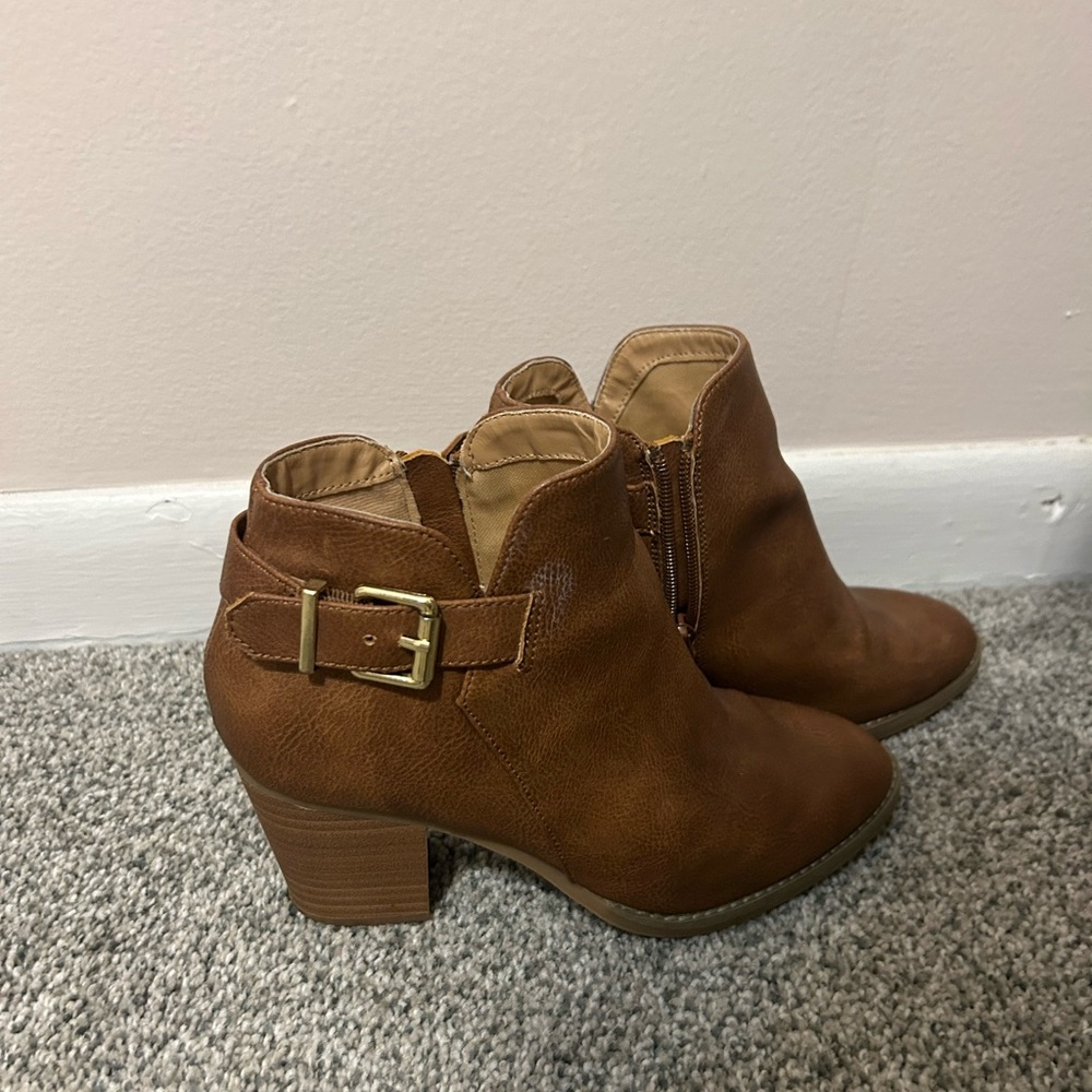 Express Tan Ankle Boots with Gold Buckle - Picture 3 of 4